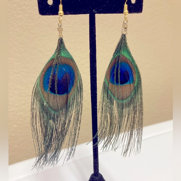 Peacock Feather Earrings - Picture 5 of 6